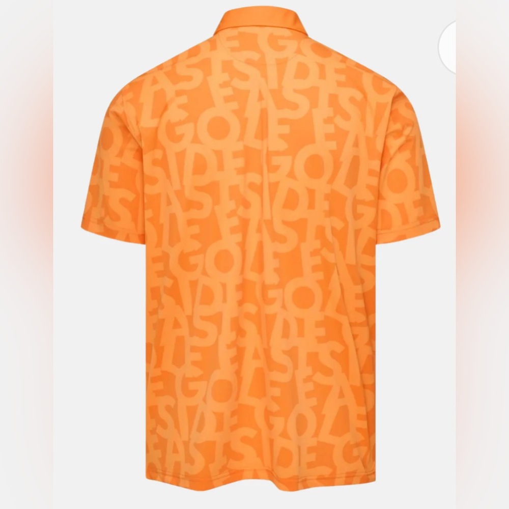 Eastside Golf Orange Shuffle Print Snap Placket Polo Size Small NWOT🍊 - Picture 2 of 8